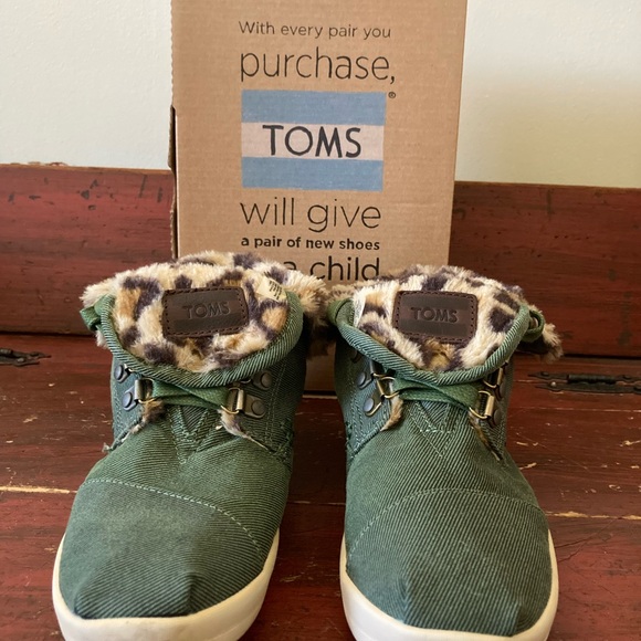 TOMS Women Botas Highlands Forest Green High-Tops with Leopard Lining - Picture 1 of 9